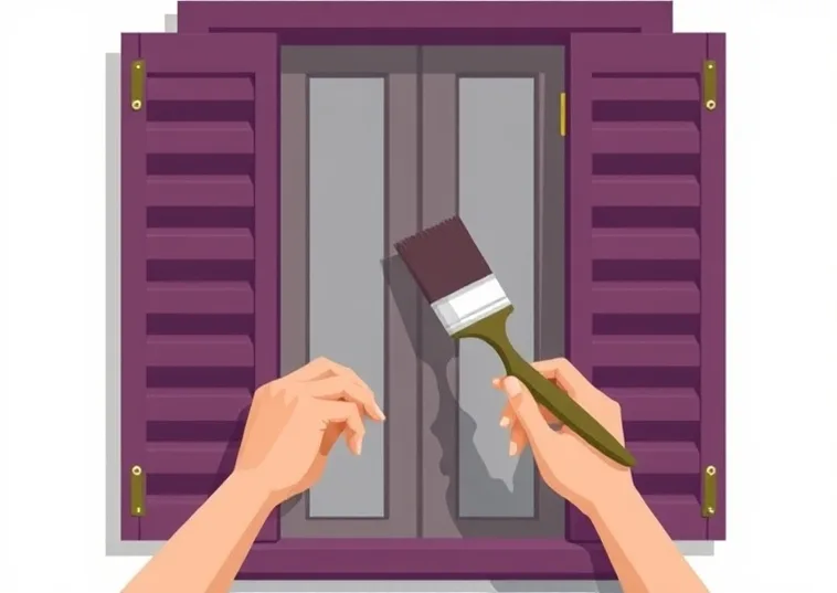 Mise en peinture au pinceau de volets et d'encadrements en bois