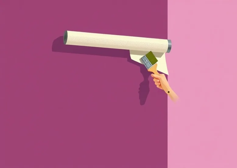Pose de papier peint, rouleau et brosse à maroufler